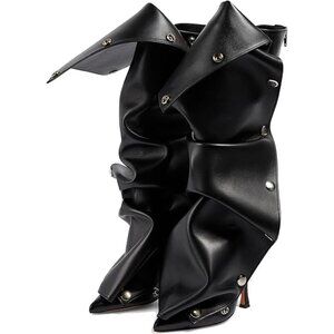 Women Black Suede Detachable Snap-off Panel Fold Over Fall Shark Knee High Boot